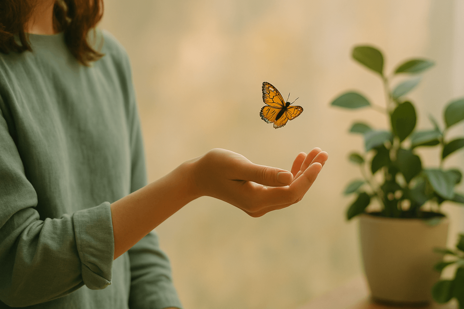 une main laisse s'envoler un papillon