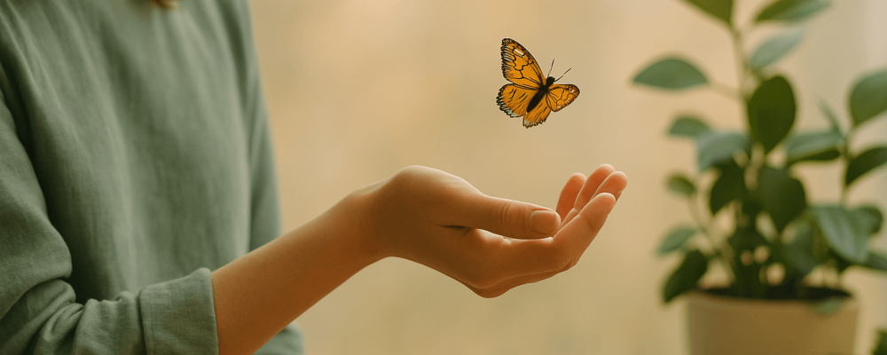 une main laisse s'envoler un papillon
